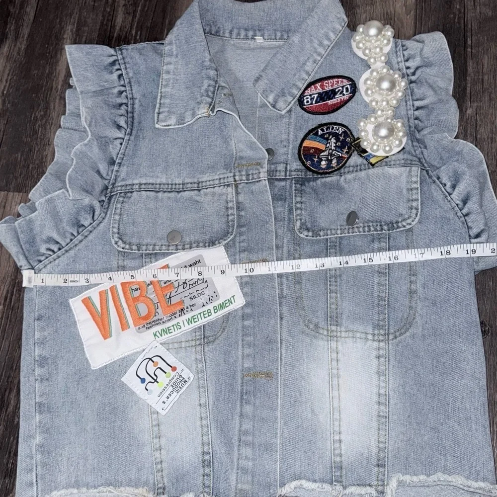 Denim Vest with Patches and Embellishments